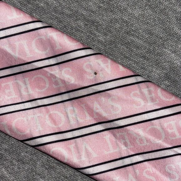 Victoria’s Secret Satin Silky 100% Polyester Pink and White Stripe Logo Scarf - Picture 4 of 10